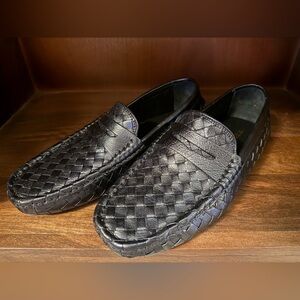 Trask Black Woven Leather Loafers